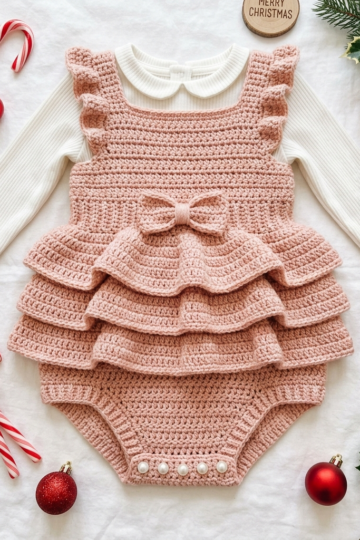 Blush Pink Tiered Baby Romper Free Crochet Pattern