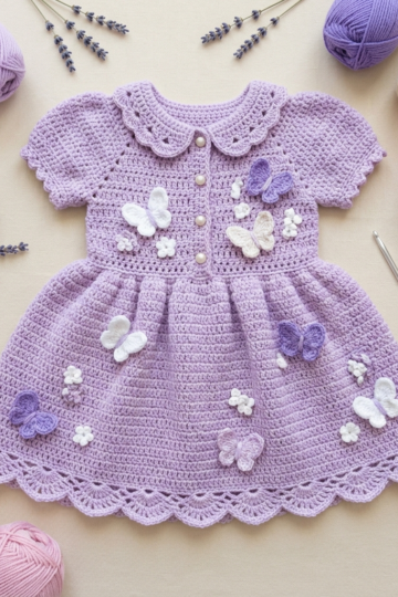 Lavender Butterfly Baby Dress Free Crochet Pattern
