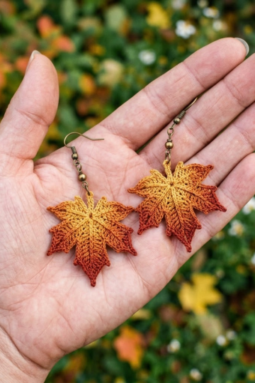 Autumn Burnt Orange Maple Leaf Earrings Free Crochet Pattern