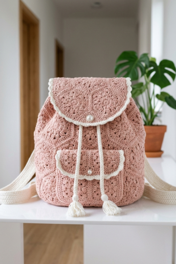 Blush Pink Romantic Granny Backpack Free Crochet Pattern