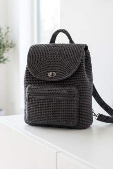 Charcoal Gray Modern Crochet Backpack Free Pattern