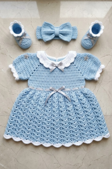 Cinderella Blue Baby Dress Set Free Crochet Pattern