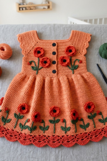 Coral Poppy Baby Dress Free Crochet Pattern