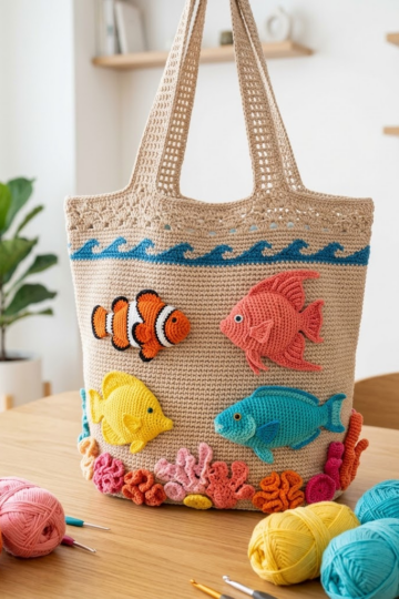 Coral Reef Fish Crochet Beach Tote Free Pattern