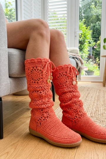Coral Sunset Crochet Summer Boots Free Pattern