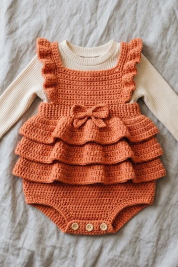 Coral Sunset Ruffled Baby Romper Free Crochet Pattern