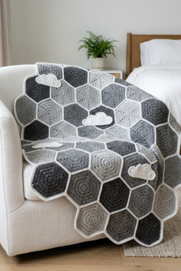 Cozy Gray Hexagon Sofa Throw Free Crochet Pattern