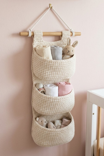 Cream White Nursery Wall Organizer Free Crochet Pattern