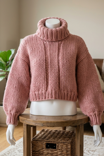 Dusty Rose Chunky Cropped Turtleneck Free Crochet Pattern