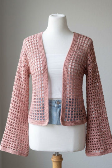Dusty Rose Open Weave Crochet Bolero Free Pattern