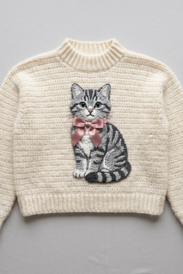 Gray Tabby Cat Bow Sweater Free Crochet Pattern