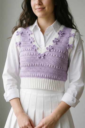 Lavender Dream Bow Crochet Vest Free Crochet Pattern