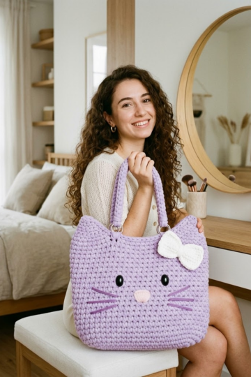 Lavender Dream Kitty Tote Bag Free Crochet Pattern