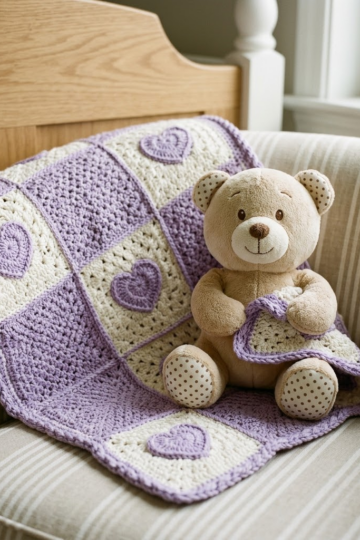 Lavender Heart Granny Square Baby Blanket Free Crochet Pattern