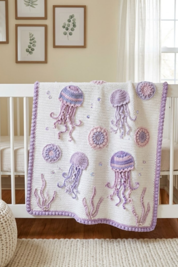Lavender Jellyfish Baby Blanket Free Crochet Pattern