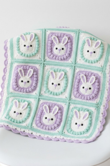 Mint and Lavender Bunny Baby Blanket Free Crochet Pattern