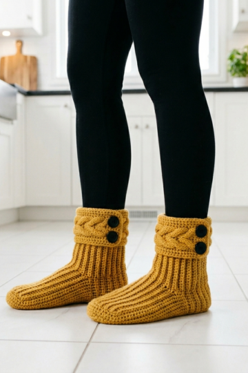 Mustard Yellow Sunshine Slipper Boots Free Crochet Pattern