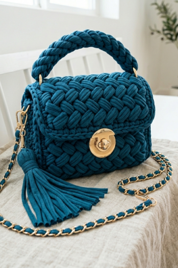 Ocean Teal Woven Purse on Linen Free Pattern