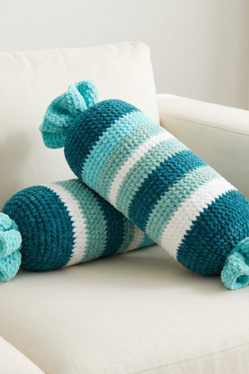 Ocean Wave Candy Bolster Pillow Free Crochet Pattern