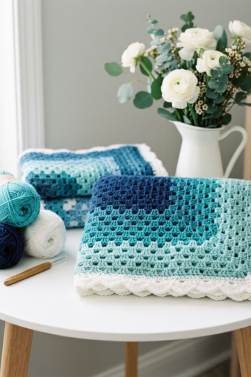 Ocean Waves Ombre Granny Square Blanket Free Crochet Pattern
