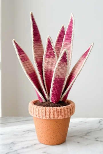 Pink Ombre Snake Plant Amigurumi Free Crochet Pattern