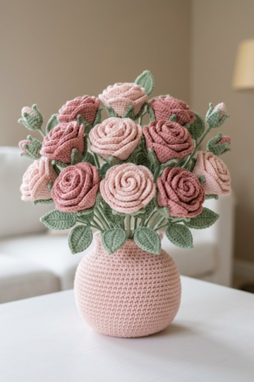 Pink Rose Garden Crochet Vase Free Crochet Pattern