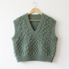 Sage Green Bobble Stitch Sweater Vest Free Crochet Pattern