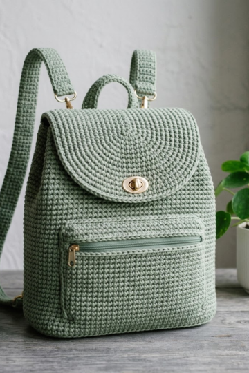 Sage Green Boho Crochet Backpack Free Pattern
