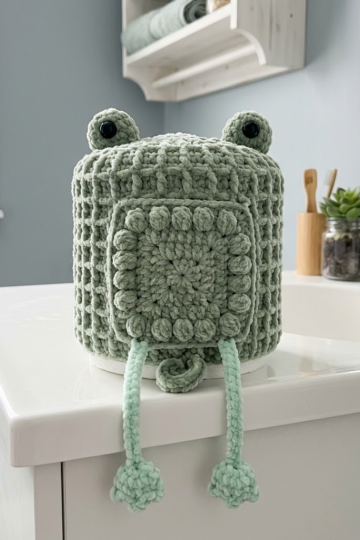 Sage Green Froggy Toilet Paper Cozy Free Crochet Pattern