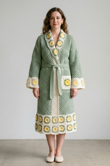 Sage Green Meadow Crochet Robe Free Pattern