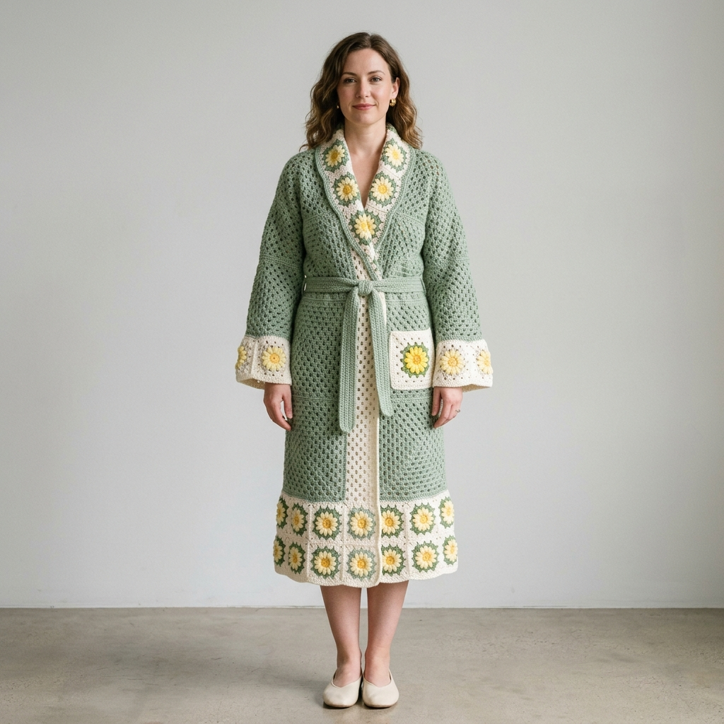 Sayagata Pattern Robe Sage Green Meadow Crochet Robe Free Pattern - Bunny Patterns