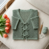 Sage Green Mesh Tie Cardigan Free Crochet Pattern