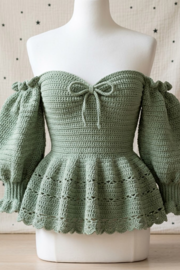 Sage Green Romantic Peplum Crochet Top Free Pattern