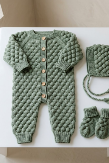 Sage Green Textured Baby Outfit Set Free Crochet Pattern