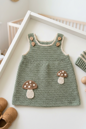 Sage Green Woodland Baby Dress Free Crochet Pattern