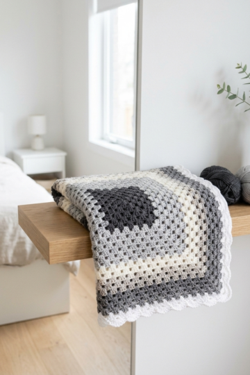 Stormy Gray Neutral Granny Square Blanket Free Crochet Pattern