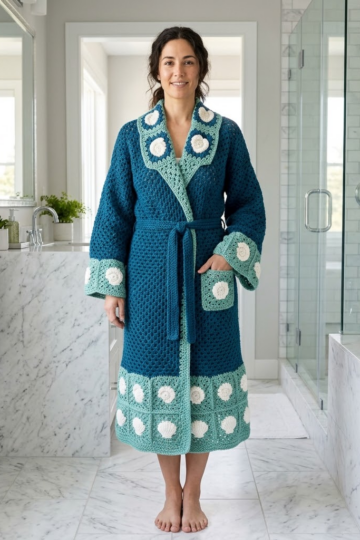 Teal Ocean Wave Crochet Robe Free Pattern