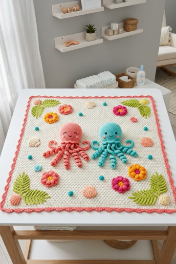 Tropical Octopus Baby Blanket Free Crochet Pattern