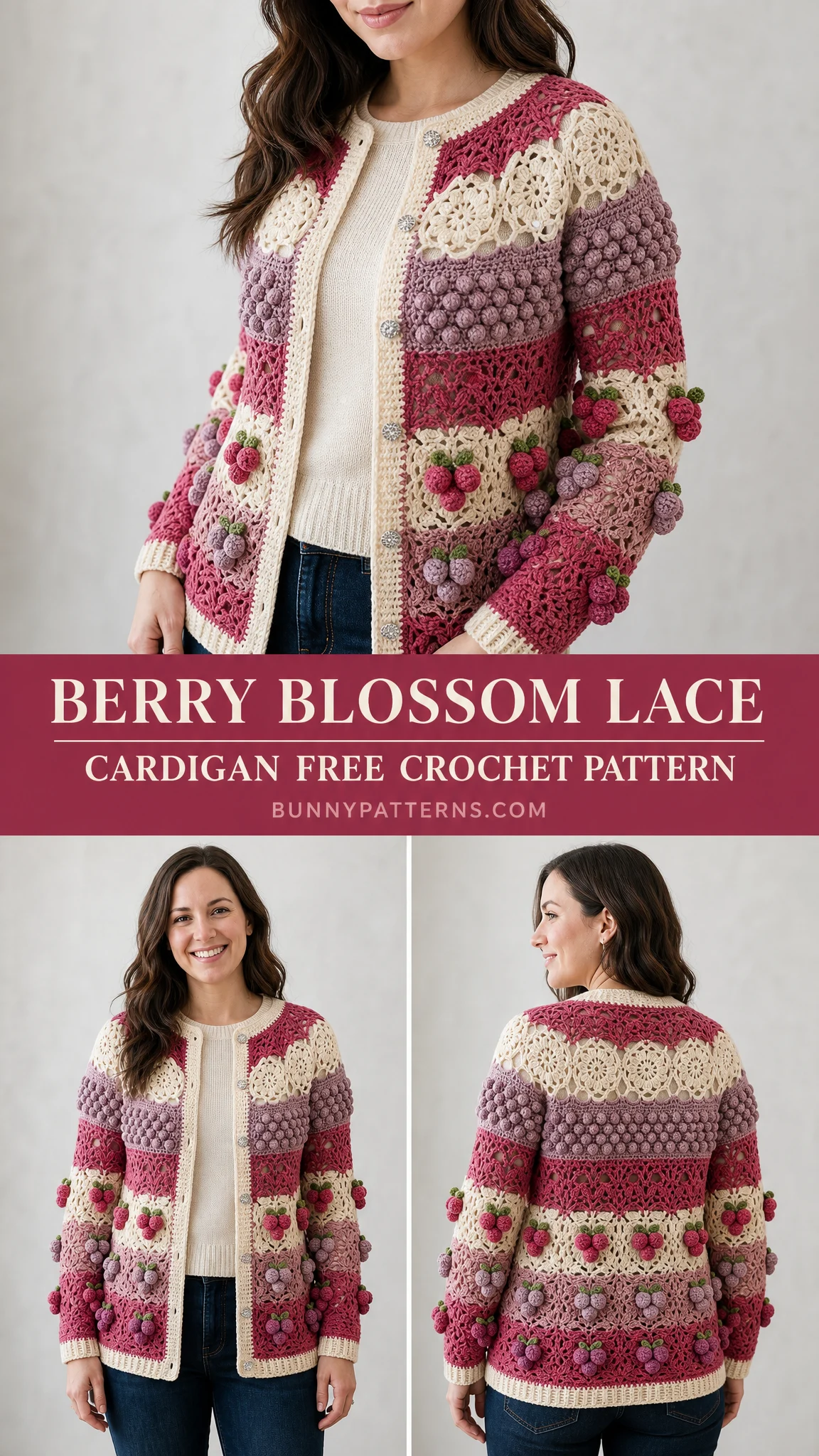 Berry Blossom Lace Cardigan Free Crochet Pattern