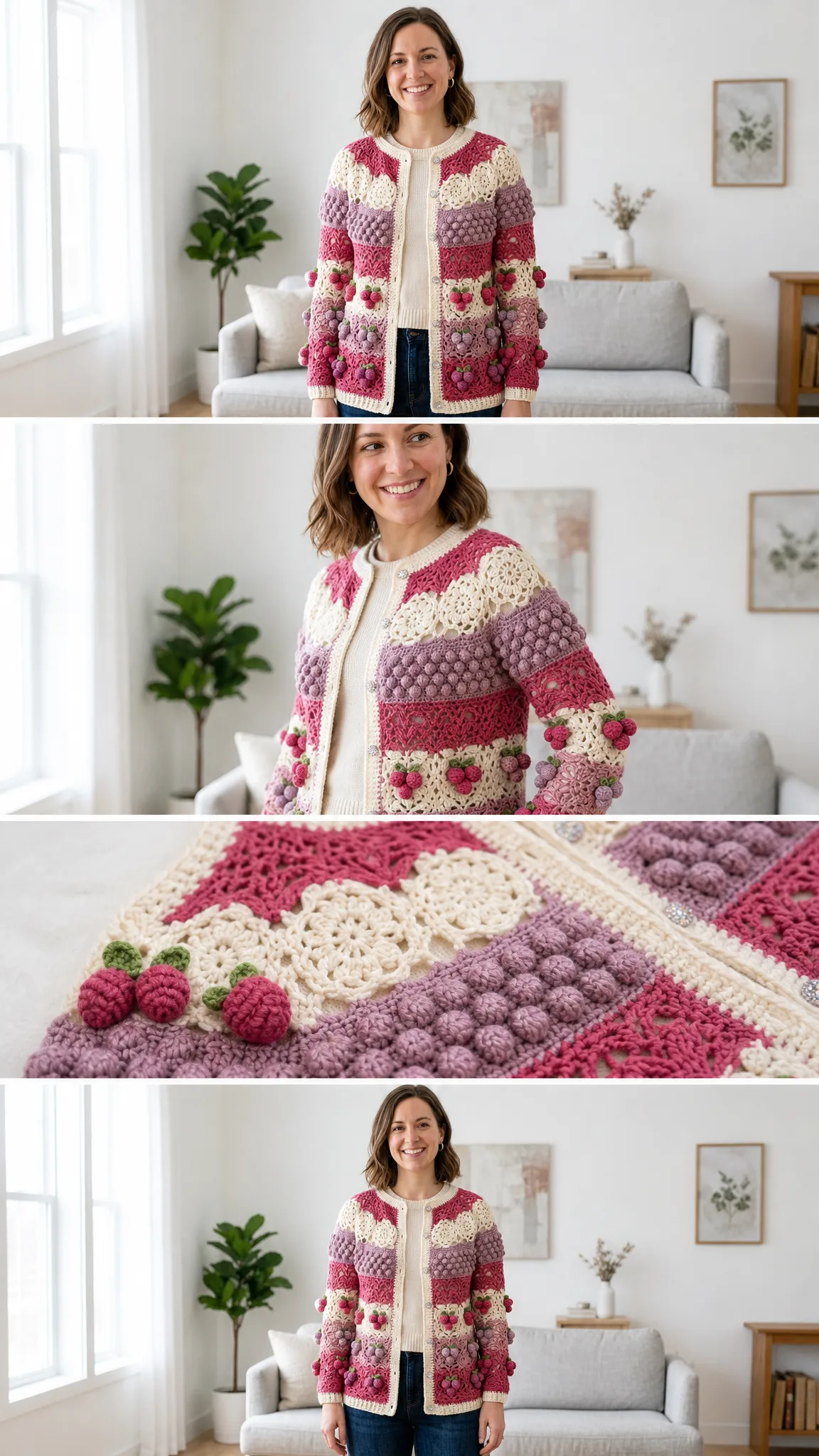 Berry Blossom Lace Cardigan Free Crochet Pattern