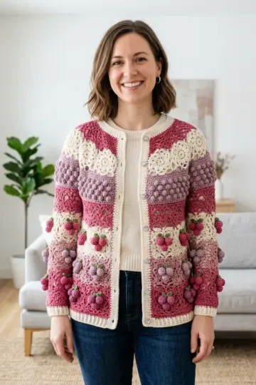 Berry Blossom Lace Cardigan Free Crochet Pattern