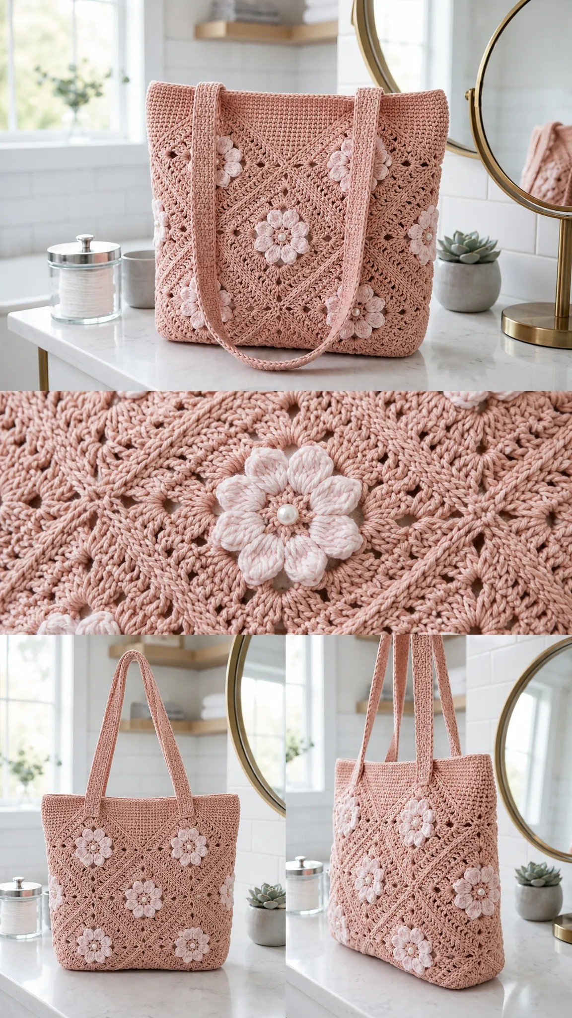 Blush Pink Cherry Blossom Granny Bag Free Pattern