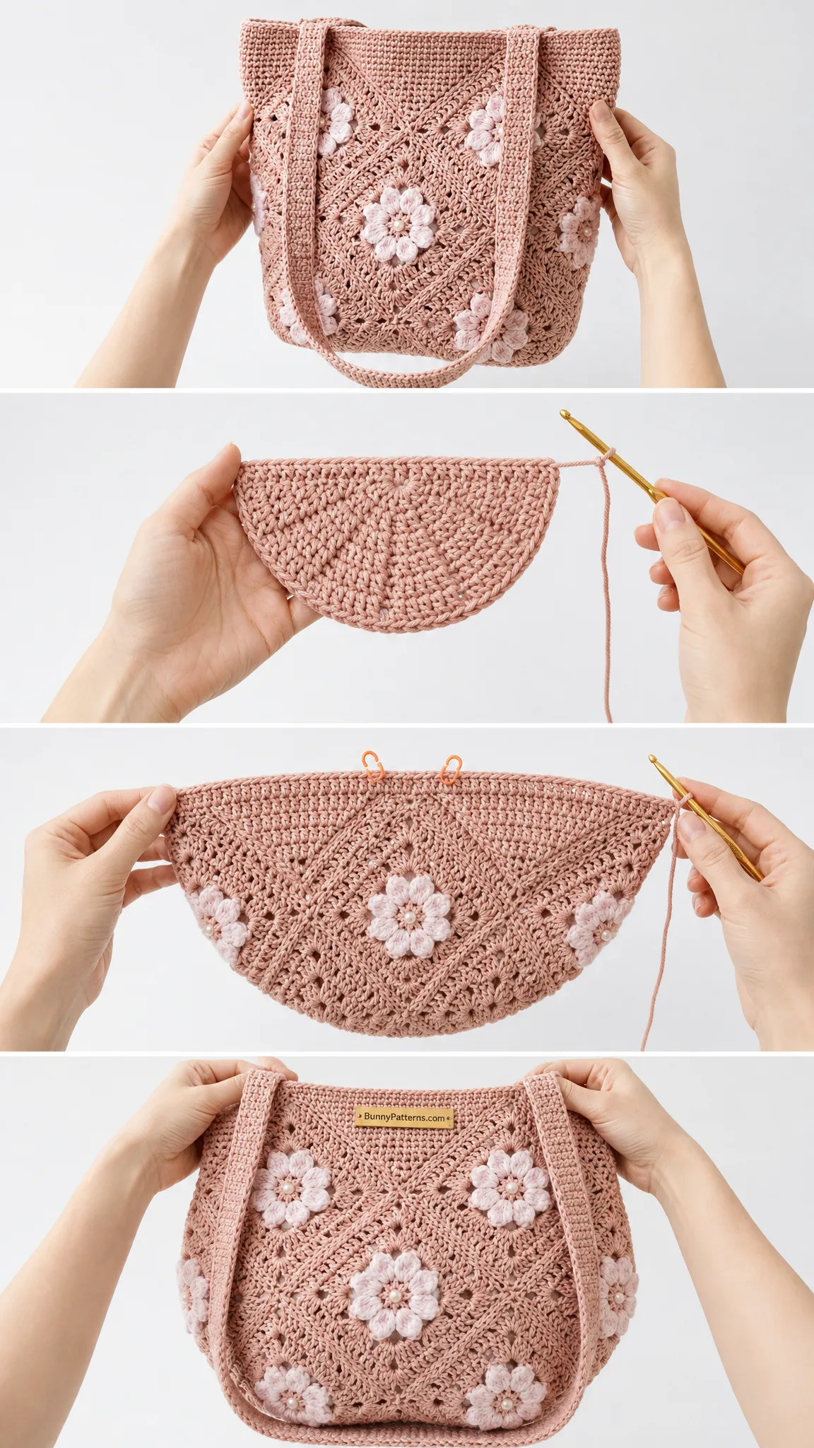 Blush Pink Cherry Blossom Granny Bag Free Pattern