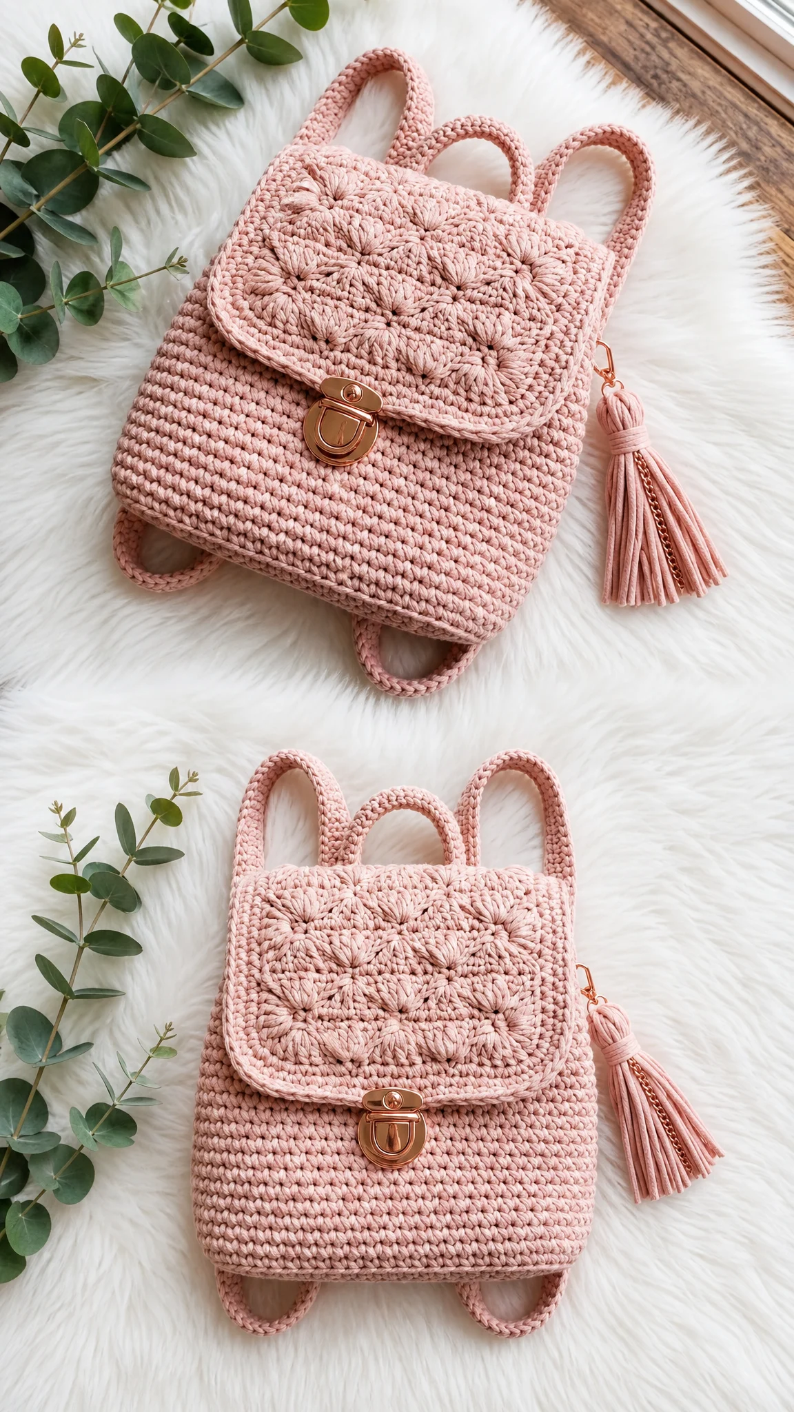 Blush Pink Crochet Mini Backpack Free Pattern