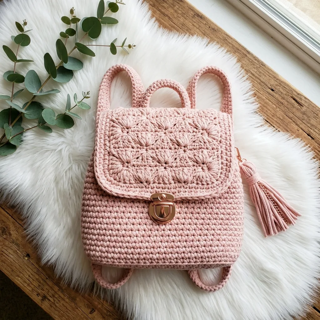 Blush Pink Crochet Mini Backpack Free Pattern