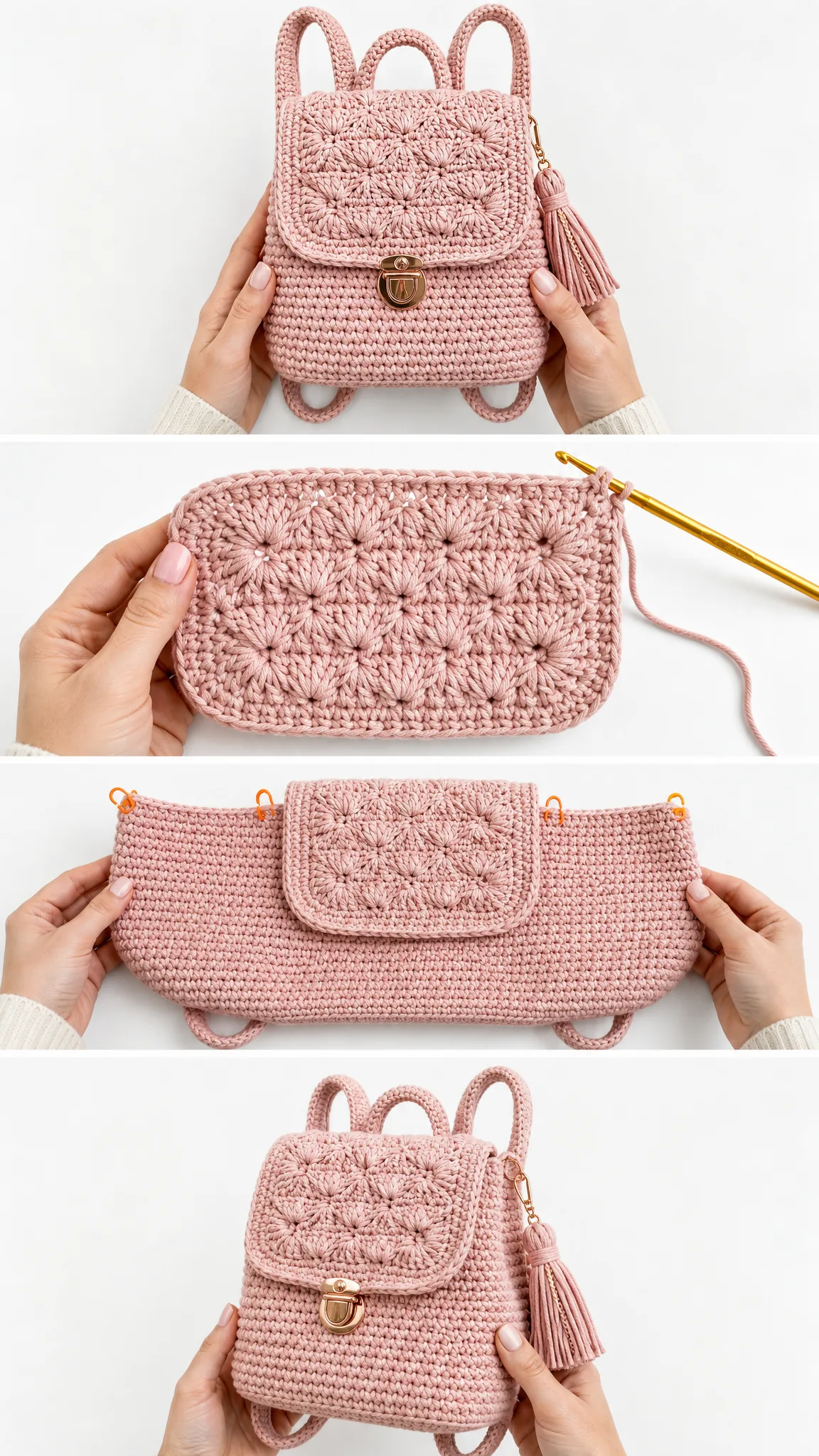 Blush Pink Crochet Mini Backpack Free Pattern