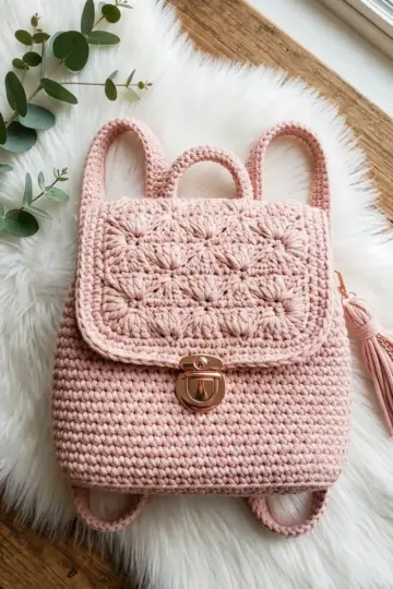 Blush Pink Crochet Mini Backpack Free Pattern
