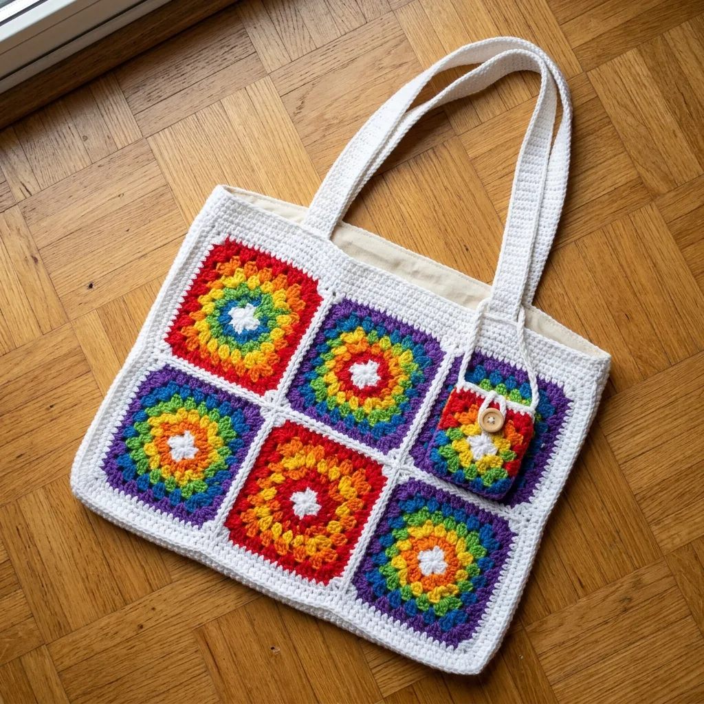 Boho Rainbow Granny Square Tote Free Crochet Pattern