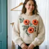 Coral Poppy Appliqué Knit Sweater Free Crochet Pattern