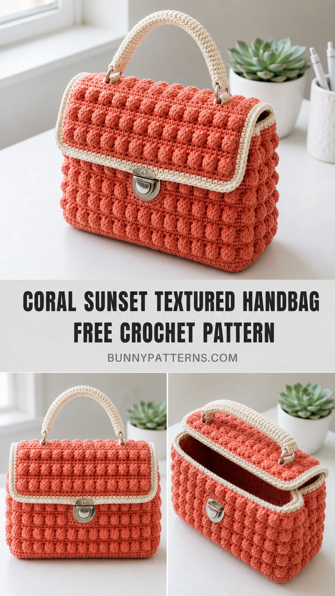 Coral Sunset Textured Handbag Free Crochet Pattern